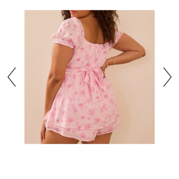 ARULA Pink Floral Puff-Sleeve Romper with Belt - Picture 3 of 9